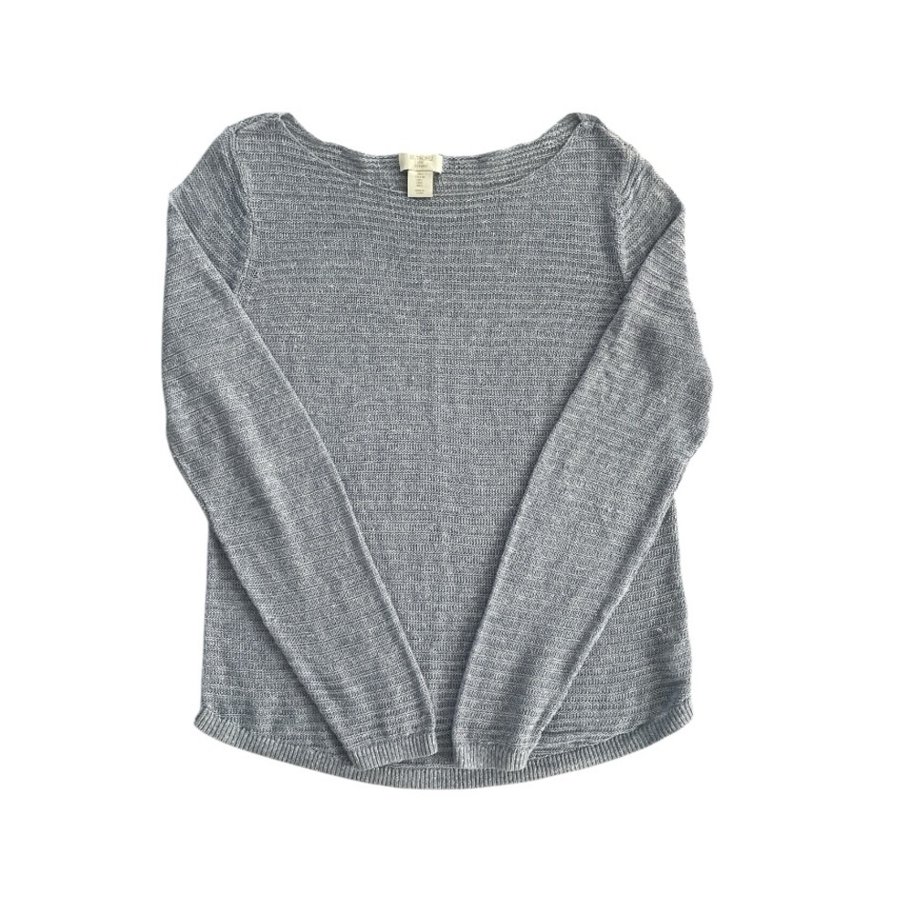 St Tropez West Light Blue Loose Knit Linen Sweater Boat Neck Women Sz L